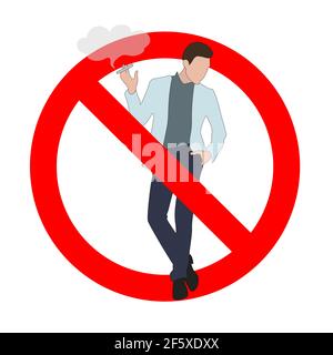 Interdiction de fumer dans les lieux publics, interdiction de la cigarette électronique et du vape, personne franchie, mauvaise habitude, interdiction et interdiction de fumer Illustration de Vecteur