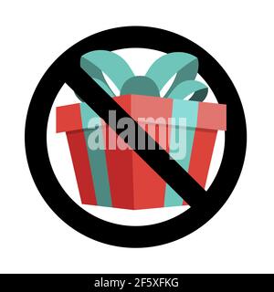 Aucun signe de l'icône présent, bannière à l'événement d'anniversaire. Vector interdit la célébration, avertissement boîte cadeau de Noël, paquet interdit, information interdite, illustration Illustration de Vecteur