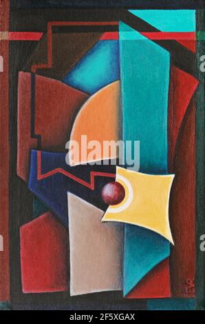 Composition géométrique abstraite moderne avec une ligne brisée, peinture abstraite acrylique sur toile « Dors » Banque D'Images