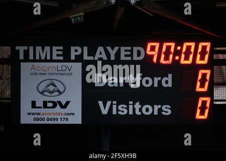 Dartford, Royaume-Uni. 28 mars 2021. Score à temps plein pendant le match de championnat féminin FA entre London City Lionesses et Charlton à Princes Park à Dartford Credit: SPP Sport Press photo. /Alamy Live News Banque D'Images