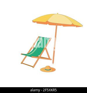 Chaise longue avec parasol, concept d'été. Chaise longue avec parasol isolée pour un design conceptuel. Concept de voyage de luxe. Modèle élégant avec Illustration de Vecteur