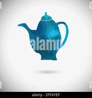 Ustensiles de cuisine. La théière est bleue. Illustration vectorielle. Logo. Étiquette. Illustration de Vecteur