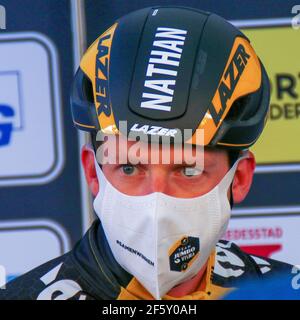 WEVELGEM, BELGIQUE - MARS 28: Nathan van Hooydonck de l'équipe Jumbo Visma et pays-Bas pendant le 83e Gent-Wevelgem en Flandre champs 2021 - Men's Elite le 28 Mars 2021 à Wevelgem, Belgique (photo de Sportfoto/Orange Pictures) Banque D'Images