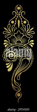 Motif cachemire abstrait orné d'or avec tourbillons et gouttes un arrière-plan noir Illustration de Vecteur