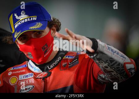 Doha, Qatar. 28 mars 2021. Courses pour le Grand Prix de MotoGP Barwa du Qatar au circuit international de Losail, Qatar. 28 mars 2021 en photo: Bagnaia Carreras del Gran Premio de MotoGP Barwa de Qatar en el Circuito Internacional de Losail, Qatar. 28 de marzo de 2021 POOL/ MotoGP.com/Cordon les images de presse seront à usage éditorial uniquement. Crédit obligatoire: © motogp.com crédit: CORMON PRESSE/Alay Live News Banque D'Images