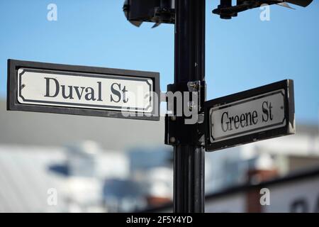 Panneaux Duval St et Green St à Key West Florida ÉTATS-UNIS Banque D'Images