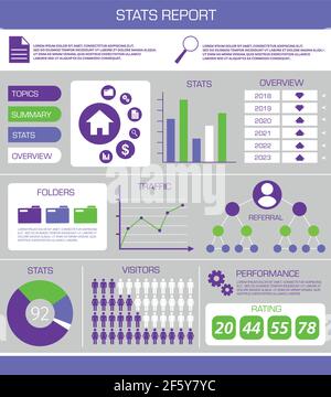 Analyse d'entreprise Web statistiques rapport présentation graphique tableau de bord vecteur Illustration de Vecteur