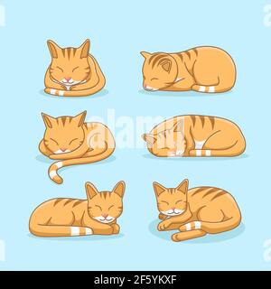 Jeu d'illustrations pour chats au gingembre endormi Illustration de Vecteur