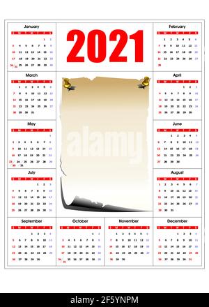 calendrier 2021. Peut être utilisé comme organiseur. Illustration à vecteur de couleur Illustration de Vecteur