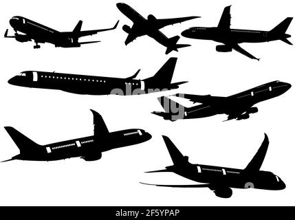 Collection de quelques genres de silhouettes d'avion en l'air. Illustration vectorielle Illustration de Vecteur