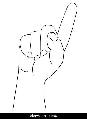 Mouvement de la main. La main de l'homme montre un index. Geste - Number oneor attention. Vecteur. Esquisse, ligne Illustration de Vecteur
