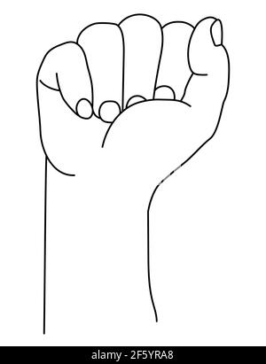 Mouvement de la main. Poing levé ou poing fermé. Illustration vectorielle. Isolée sur fond blanc. Mise en plan, esquisse, ligne Illustration de Vecteur