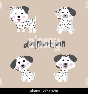 Définir le personnage animal dans diverses poses de chien dalmate mignon est assis, sommeil, et saut. Illustration vectorielle Illustration de Vecteur