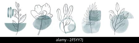 Ensemble de traits de forme abstraits, d'éléments de conception dessinés à la main, de formes organiques Banque D'Images