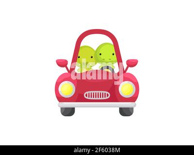 Adorable petit crocodile et une tortue conduisant une voiture rouge. Personnage de dessin animé pour les enfants livre, album, douche de bébé, carte de voeux, invitation de fête, maison int Illustration de Vecteur