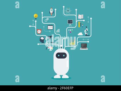 Infographie virtuelle du robot Chatbot. Futur robot de machine. Conception plate Illustration de Vecteur