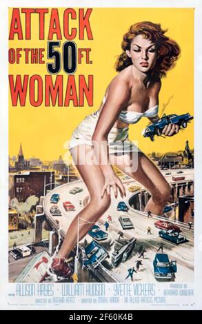 ATTAQUE DE LA femme 50 FT 1958 Allied Artists Pictures Film - conception d'affiches par Reynold Brown Banque D'Images