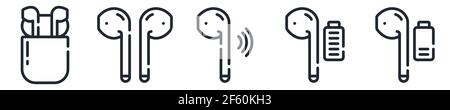Casque sans fil icônes de contour modifiables définies isolées sur l'illustration vectorielle d'arrière-plan blanche. Pixel parfait. 64 x 64. Illustration de Vecteur