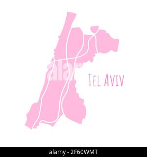 Carte de tel Aviv silhouette Division administrative, carte vectorielle isolée sur fond blanc. Carte frontière avec rues. Illustration haute précision. Illustration de Vecteur