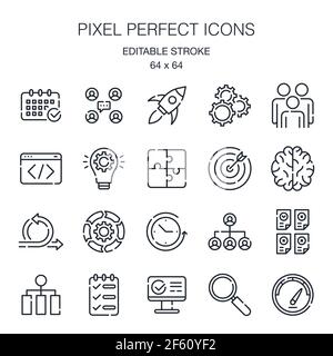 Méthodologie de développement de logiciel agile icônes de contour modifiables isolées sur fond blanc illustration vectorielle. Pixel parfait. 64 x 64. Illustration de Vecteur