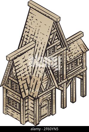 Carte du bâtiment médiéval icône Illustration ancienne Illustration de Vecteur