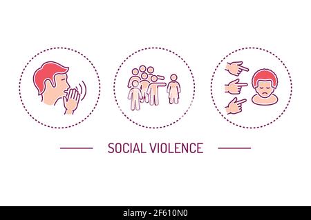 Jeu d'icônes de couleur de violence sociale. Harcèlement, abus social et intimidation. Elément vectoriel isolé. Illustration de Vecteur