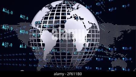 Composition du traitement des données financières dans le monde entier sur fond bleu Banque D'Images