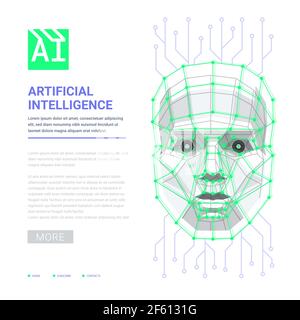 IA concept d'intelligence artificielle. Face humaine composée de polygones, de points et de lignes. Illustration vectorielle Illustration de Vecteur