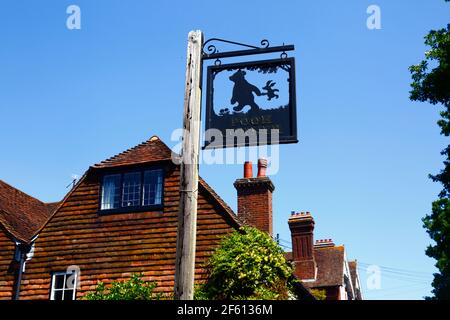 Panneau Pooh Corner à côté de la Maison à Pooh Corner, Hartfield, East Sussex, Angleterre Banque D'Images