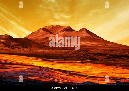 Ce monde volcanique fantastique est basé sur le paysage volcanique de Lanzarote (îles Canaries). Banque D'Images