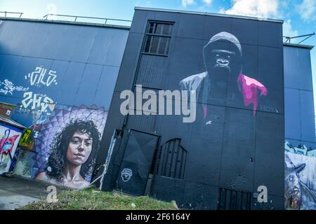 Graffiti, Abhörstation Teufelsberg, Grunewald, Charlottenburg-Wilmersdorf, Berlin, Allemagne Banque D'Images