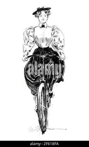 Gibson Girl Bicycling, 1895 Banque D'Images