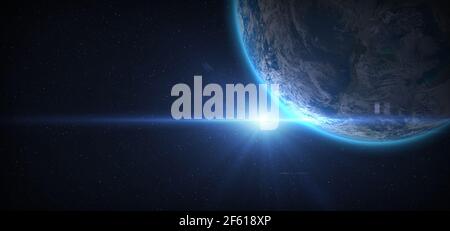 Planète Terre dans cosmos et soleil lumineux éléments de cette image fournis par la NASA. Banque D'Images