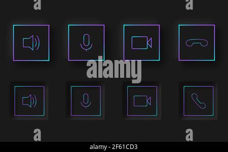 Boutons noirs de style néomorphisme. Boutons de communication définir des boutons modernes. Illustration de Vecteur