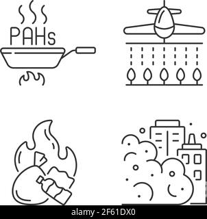 Ensemble d'icônes linéaires de pollution de l'air Illustration de Vecteur