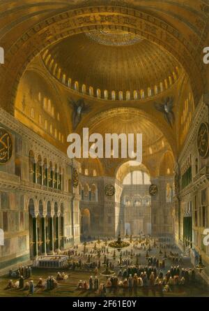 Intérieur de Sainte-Sophie, Istanbul, Turquie, 1852 Banque D'Images