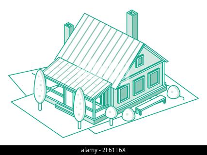 Isometric Outline faubourg Residential Building. Illustration vectorielle. Illustration de Vecteur