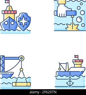 Jeu d'icônes de couleur RVB pour l'industrie maritime Illustration de Vecteur