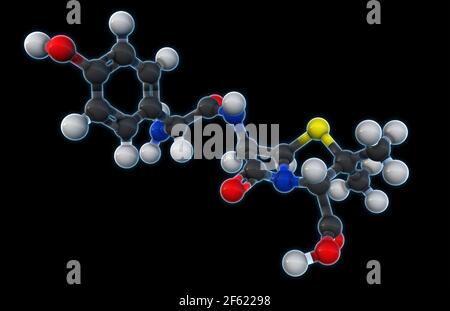 Modèle moléculaire de l'amoxicilline Banque D'Images