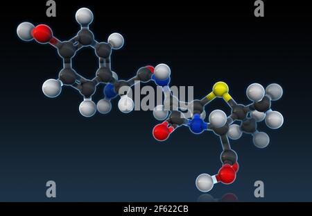 Modèle moléculaire de l'amoxicilline Banque D'Images