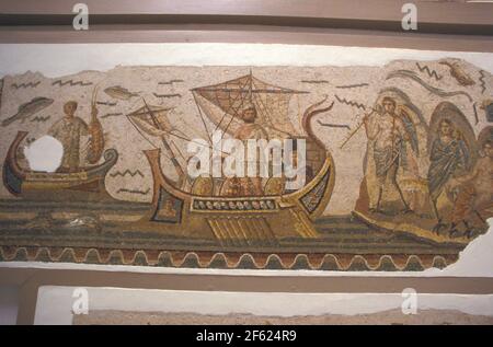 Détail de la mosaïque d'Ulysses , mosaïques romaines , Musée national de Bardo, le Bardo, Tunis, Tunisie Banque D'Images