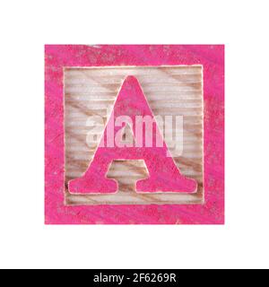 Lettre A childs bloc de bois sur blanc avec le chemin d'écrêtage Banque D'Images
