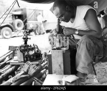 Vérification du type de sang, guerre de Corée, 1950 Banque D'Images