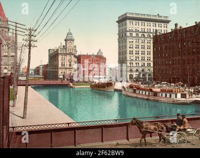 Canal Erie, rue Salina, Syracuse, c. 1900 Banque D'Images