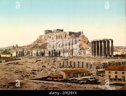 Acropole et Temple de Zeus olympique, Athènes, Grèce Banque D'Images