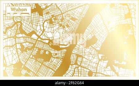 Wuhan carte de la ville de Chine en style rétro en couleur dorée. Carte de contour. Illustration vectorielle. Illustration de Vecteur