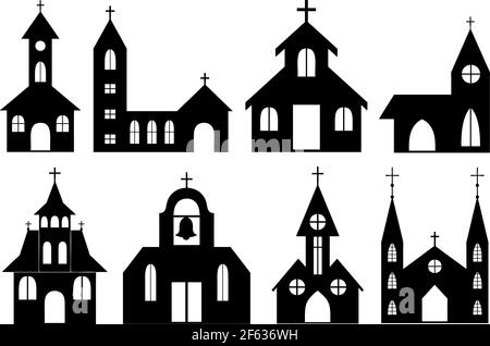 Ensemble de différentes curches orthodoxes et catholiques isolées sur blanc Illustration de Vecteur