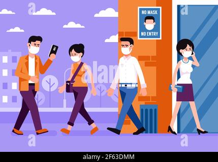 Nouveau normal - personnes dans les masques médicaux dans les rues de la ville Illustration de Vecteur
