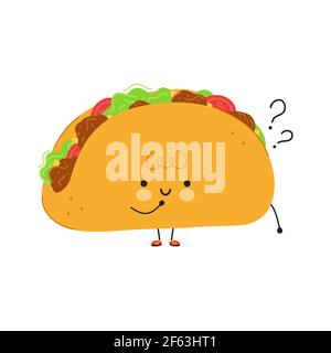 Un joli personnage de Taco triste. Icône d'illustration de personnage de dessin animé à la main de vecteur kawaii. Isolé sur fond blanc. Concept de caractère Taco Illustration de Vecteur