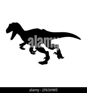 Silhouette réaliste noire d'un dinosaure sur fond blanc. Raptor. Clipart vectoriel Illustration de Vecteur